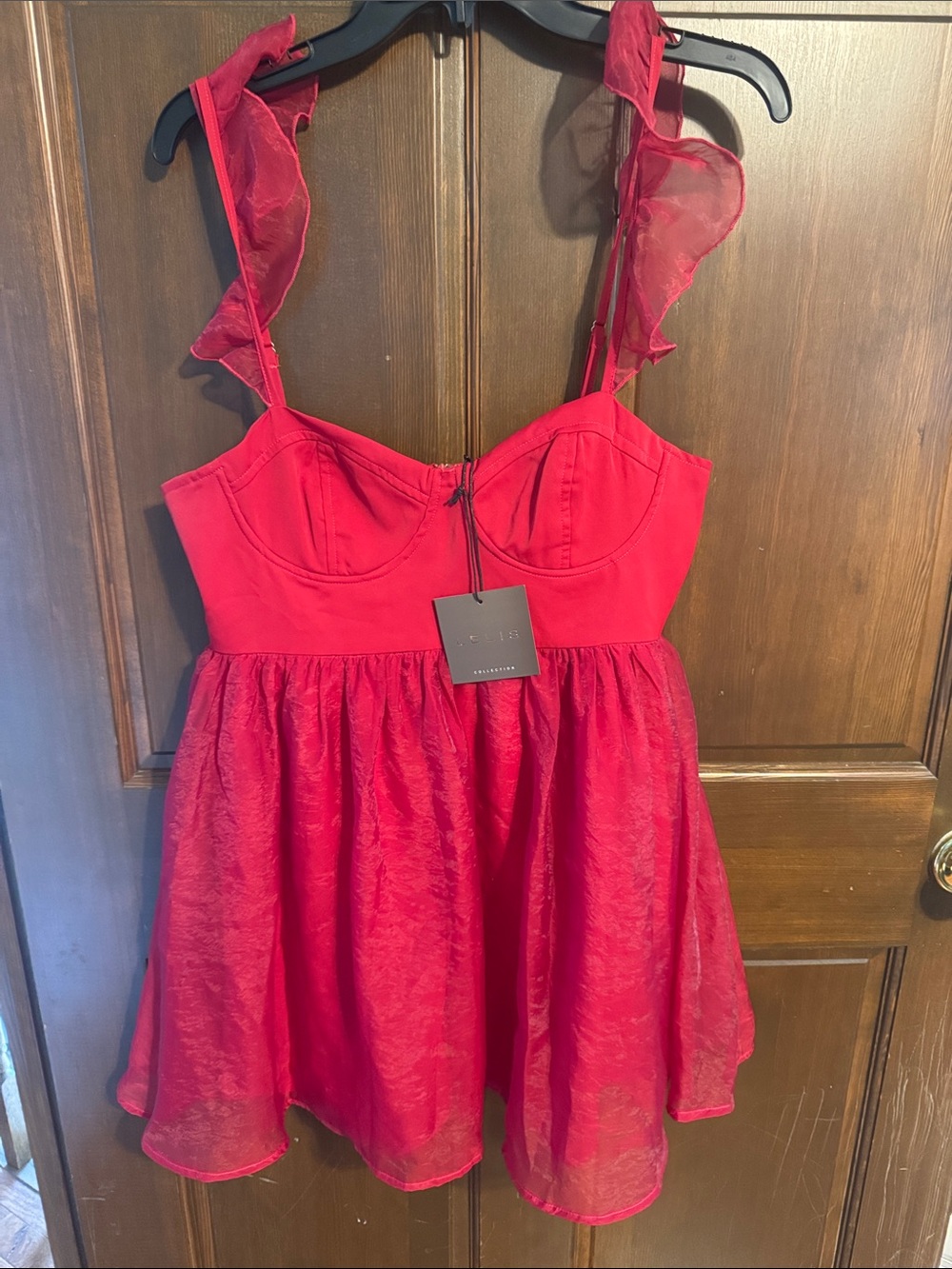 Le Lis Red Ruffled Strap Mini Dress